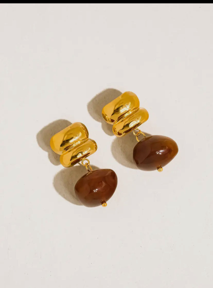 18k gold Amber Drop Earrings in Gold | Sculptural Statement Earrings