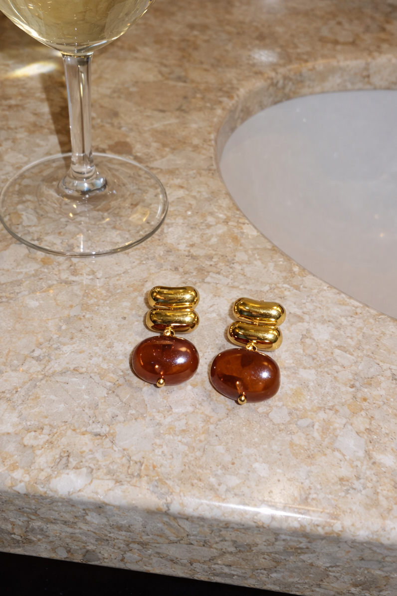 18k gold Amber Drop Earrings in Gold | Sculptural Statement Earrings
