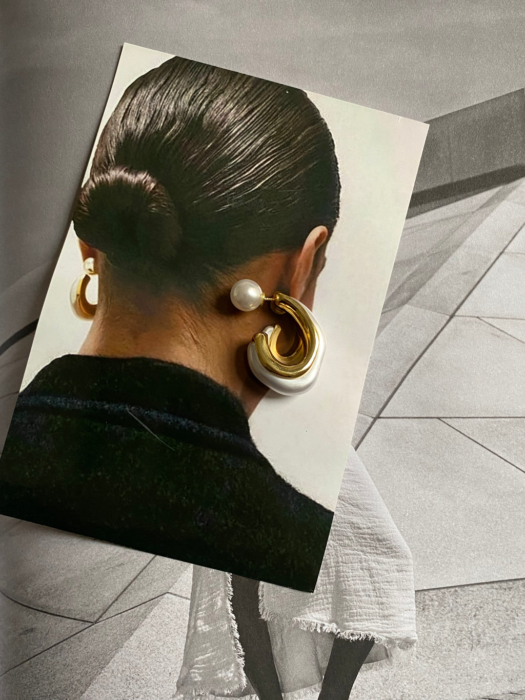 18K Gold Pearl C Hoop Earrings