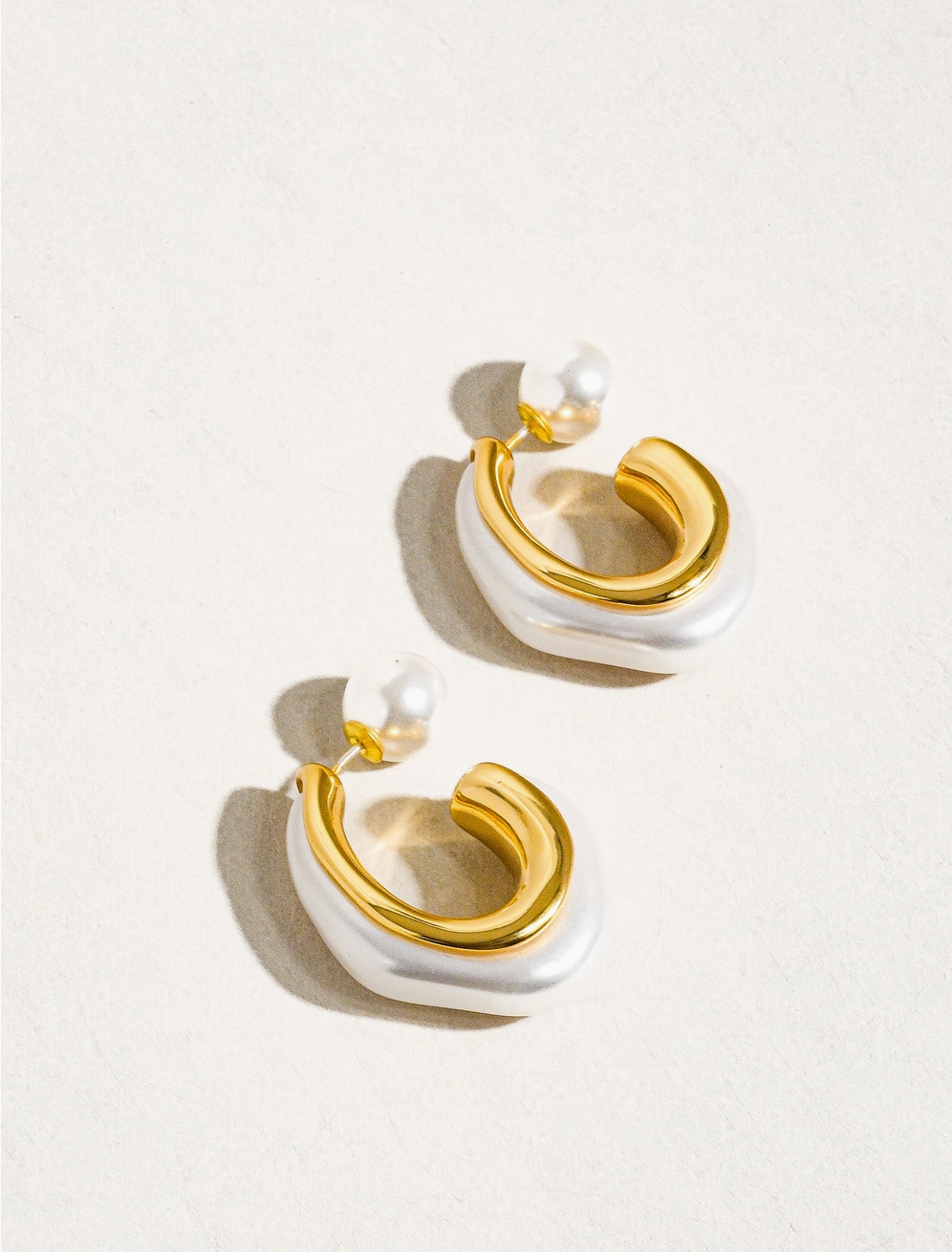 18K Gold Pearl C Hoop Earrings