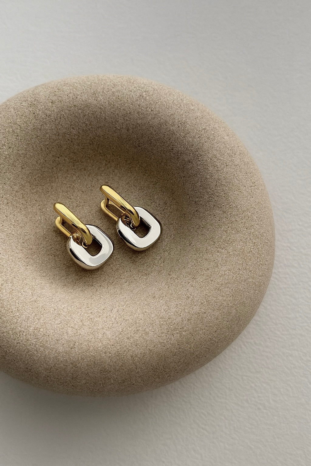 Mixed Metal Chain Link Earrings - 18K Gold & Sterling Silver