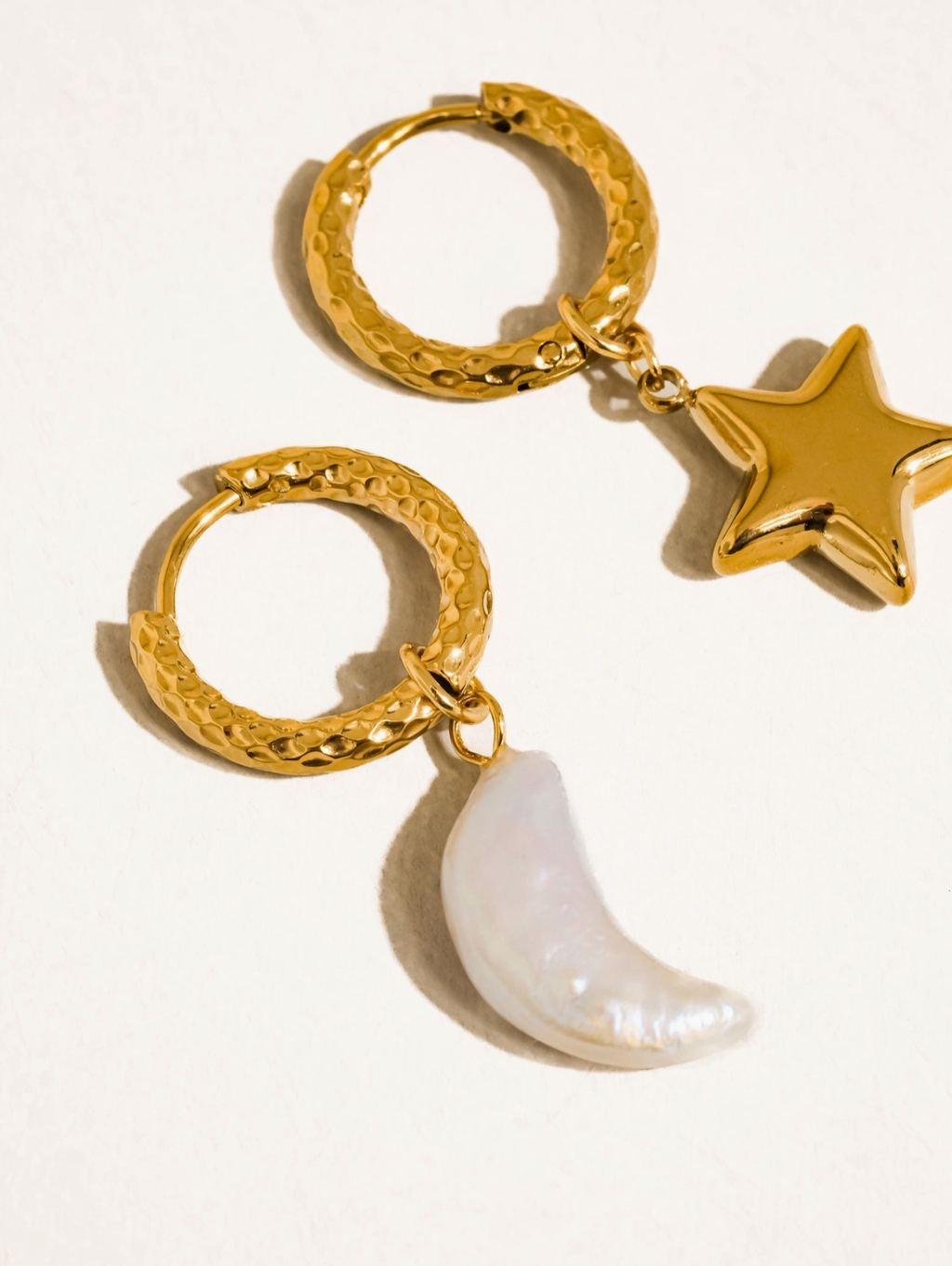 Luna & Stella Earrings | 18ct Gold Plated Pearl & Star Drops